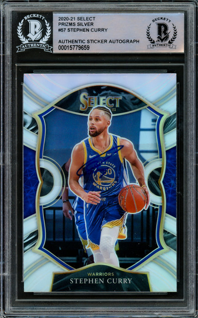 Stephen Curry Autographed 2020-21 Panini Select Silver Prizm Card #57 Golden State Warriors Beckett BAS #15779659
