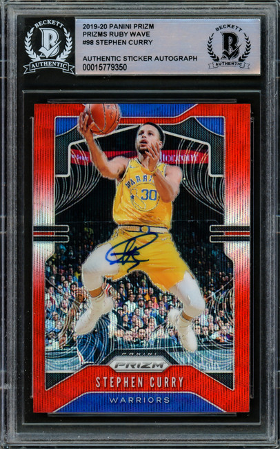 Stephen Curry Autographed 2019-20 Panini Ruby Wave Prizm Card #98 Golden State Warriors Beckett BAS #15779350