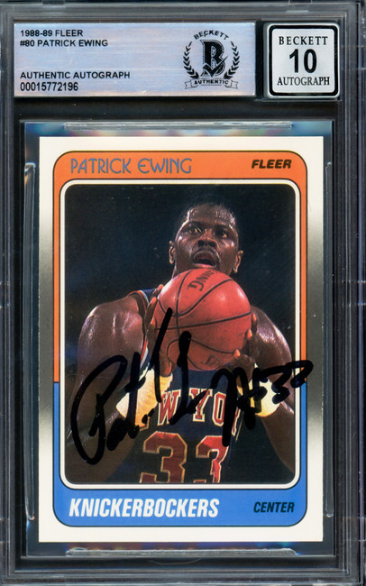 Patrick Ewing Autographed 1988-89 Fleer Card #80 New York Knicks Auto Grade Gem Mint 10 Beckett BAS #15772196