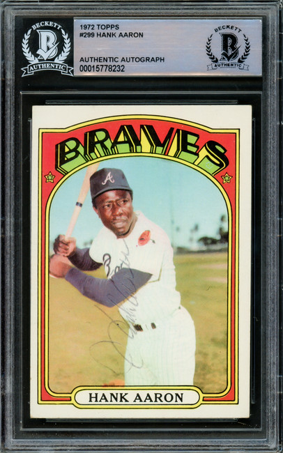 Hank Aaron Autographed 1972 Topps Card #299 Atlanta Braves Vintage Signature Beckett BAS #15778232