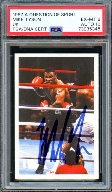 Mike Tyson Autographed 1987 A Question Of Sport UK Rookie Card PSA 6 Auto Grade Gem Mint 10 PSA/DNA #73035345