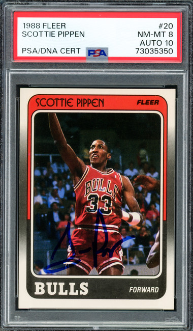 Scottie Pippen Autographed 1988 Fleer Rookie Card #20 Chicago Bulls PSA 8 Auto Grade Gem Mint 10 PSA/DNA #73035350