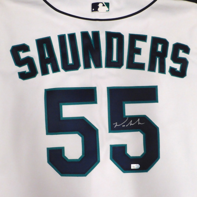 Seattle Mariners Michael Saunders Autographed White Authentic Majestic Jersey Size 48 MLB Holo #HZ028679