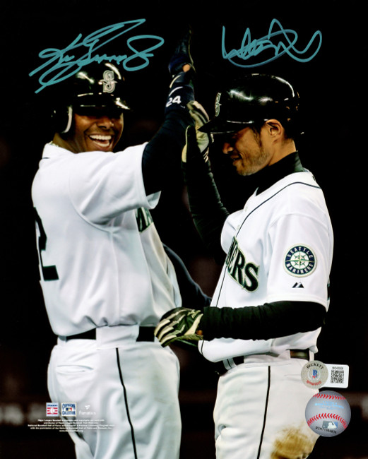 Ken Griffey Jr. & Ichiro Suzuki Autographed 8x10 Photo Seattle Mariners Signed In Teal Beckett BAS Witness Stock #217971