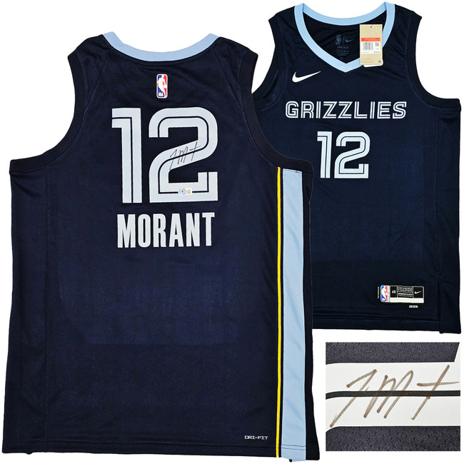 Memphis Grizzlies Ja Morant Autographed Dark Blue Nike Icon Edition Swingman Jersey Size 48 Beckett BAS QR Stock #218580