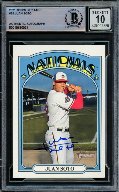 Juan Soto Autographed 2021 Topps Heritage Card #35 New York Yankees Auto Grade Gem Mint 10 Beckett BAS Stock #218671