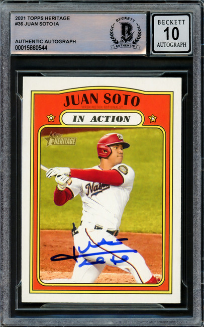 Juan Soto Autographed 2021 Topps Heritage Card #36 New York Yankees Auto Grade Gem Mint 10 Beckett BAS Stock #218672