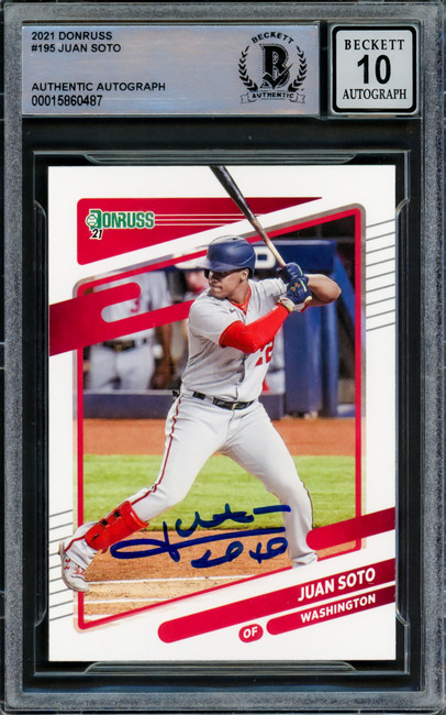 Juan Soto Autographed 2021 Donruss Card #195 New York Yankees Auto Grade Gem Mint 10 Beckett BAS #15860487