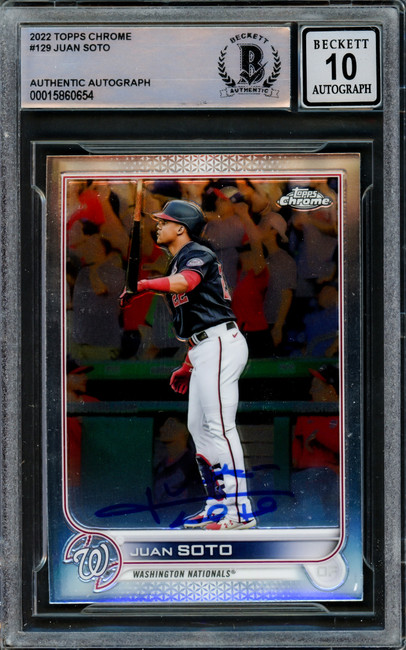 Juan Soto Autographed 2022 Topps Chrome Card #129 New York Yankees Auto Grade Gem Mint 10 Beckett BAS #15860654