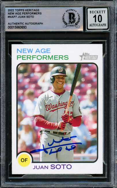 Juan Soto Autographed 2022 Topps Heritage New Age Performers Card #NAP-7 New York Yankees Auto Grade Gem Mint 10 Beckett BAS #15860693