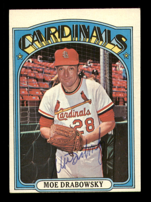 Moe Drabowsky Autographed 1972 Topps Card #627 St. Louis Cardinals SKU #219260