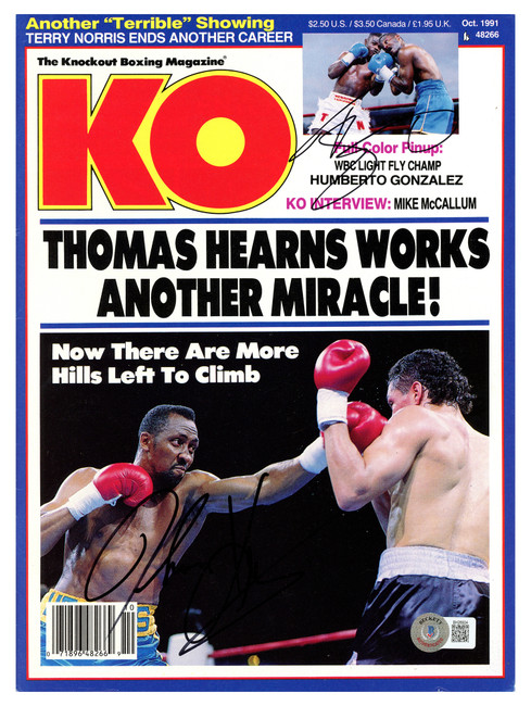 Thomas "Hitman" Hearns & Terry Norris Autographed KO Magazine Beckett BAS QR #BH26924