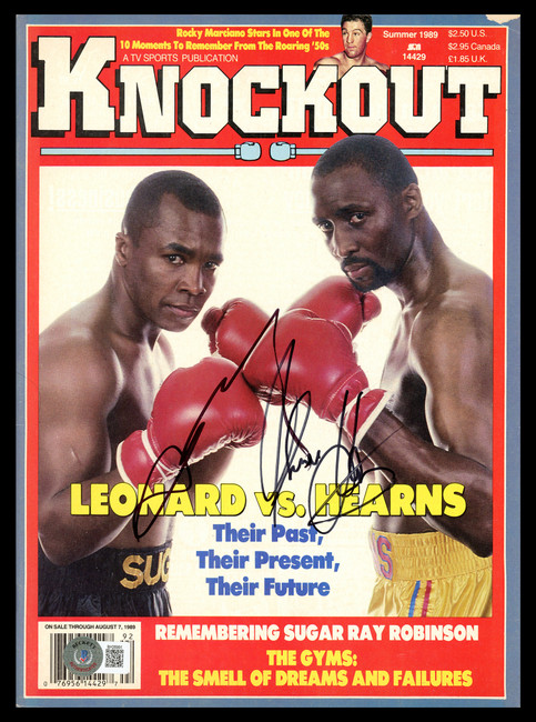 Sugar Ray Leonard & Thomas "Hitman" Hearns Autographed KO Magazine Beckett BAS QR #BH26991