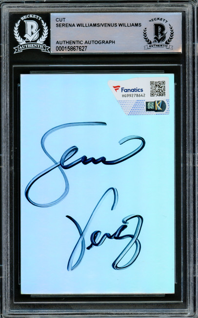 Serena & Venus Williams Autographed 2.5x3.5 Cut Signature Holo Foil Beckett BAS #15867627