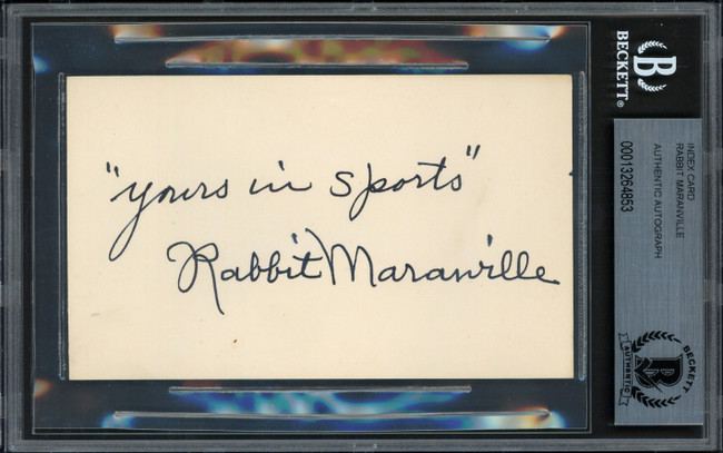 Rabbit Maranville Autographed 3x5 Index Card Boston Braves Auto Grade Mint 9 "Yours In Sports" Beckett BAS #13264853