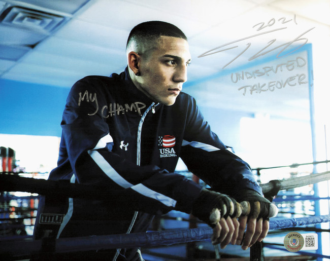 Teofimo Lopez Autographed 8x10 Photo "My Champ Undisputed Takeover! 2021" Beckett BAS QR #BH29071