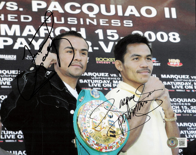 Juan Manuel Marquez & Manny Pacquiao Autographed 8x10 Photo Beckett BAS QR #AC56933