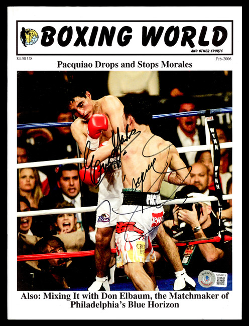 Manny Pacquiao & Erik Morales Autographed Boxing World Magazine Beckett BAS #AC56923