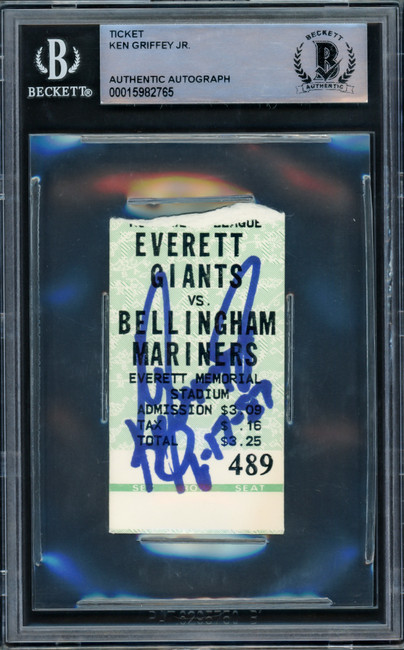 Ken Griffey Jr. Autographed 1.5x2.75 June 16th, 1987 1st Career Pro Home Run Game Ticket Stub Bellingham Mariners "6-17-87" Beckett BAS #15982765