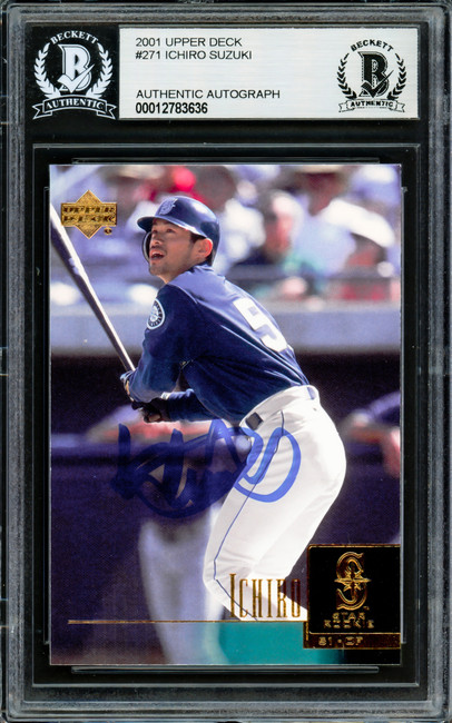 Ichiro Suzuki Autographed 2001 Upper Deck Rookie Card #271 Seattle Mariners Beckett BAS Stock #220244