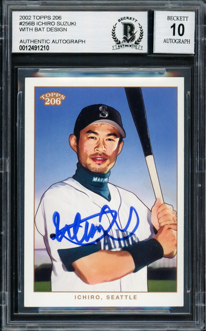 Ichiro Suzuki Autographed 2002 Topps 206 Card #256B Seattle Mariners Auto Grade Gem Mint 10 Beckett BAS Stock #220252