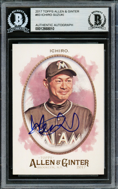 Ichiro Suzuki Autographed 2017 Topps Allen & Ginter Card #83 Seattle Mariners Beckett BAS Stock #220282