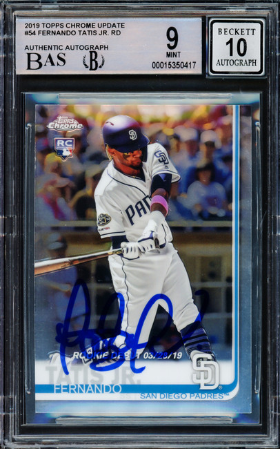 Fernando Tatis Jr. Autographed 2019 Topps Chrome Update Rookie Card #54 San Diego Padres BGS 9 Auto Grade Gem Mint 10 Beckett BAS Stock #220231