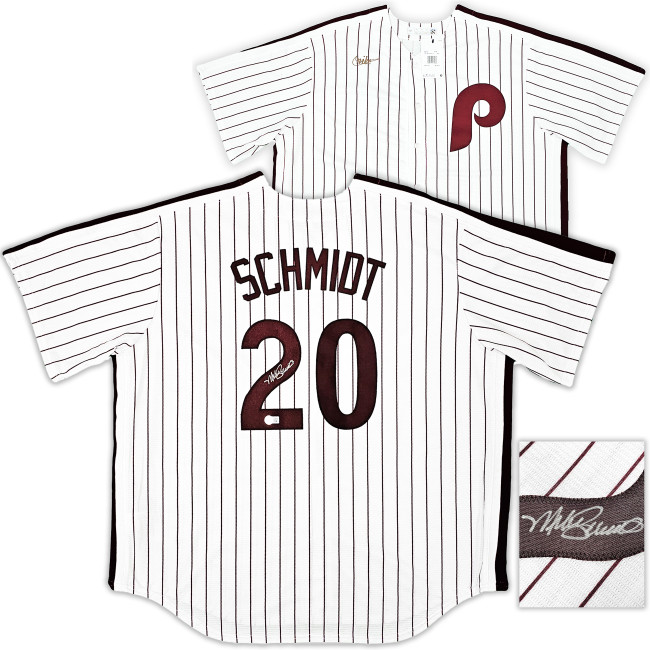 Philadelphia Phillies Mike Schmidt Autographed White & Red Nike Cooperstown Collection Jersey Size XXL Beckett BAS QR Stock #219043