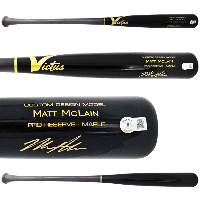 Matt McLain Autographed Black Victus Player Model Bat Cincinnati Reds Beckett BAS Witness Stock #220223