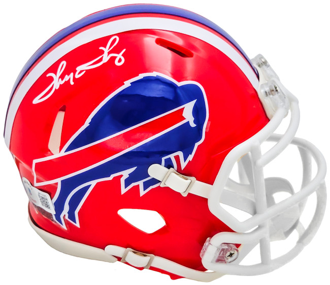 Thurman Thomas Autographed 87-01 Buffalo Bills Throwback Red Speed Mini Helmet Beckett BAS Witness Stock #220469
