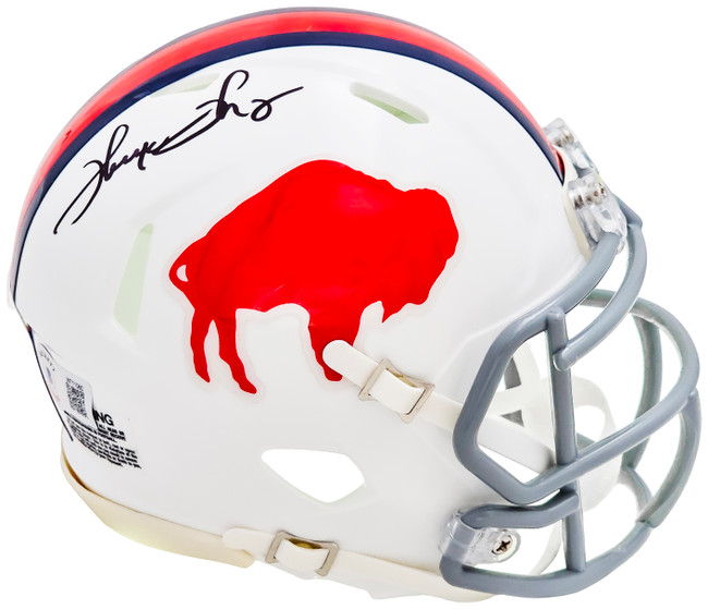 Thurman Thomas Autographed 65-73 Buffalo Bills Throwback White Speed Mini Helmet Beckett BAS Witness Stock #220472