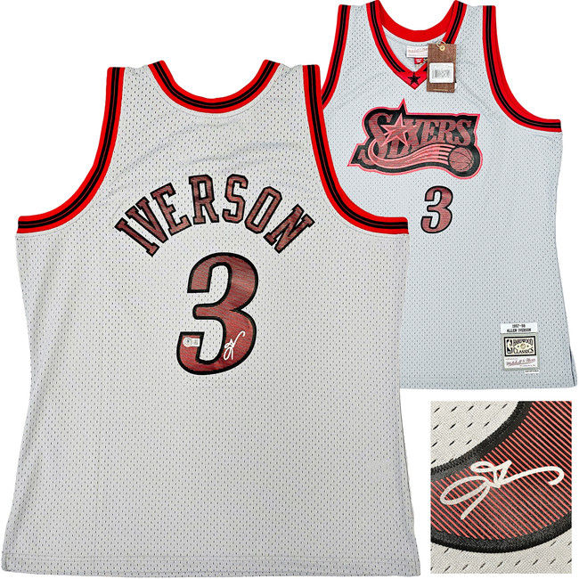 Philadelphia 76ers Allen Iverson Autographed Grey Authentic Mitchell & Ness 1997-98 HWC Swingman Jersey Size XL Beckett BAS Witness Stock #220431