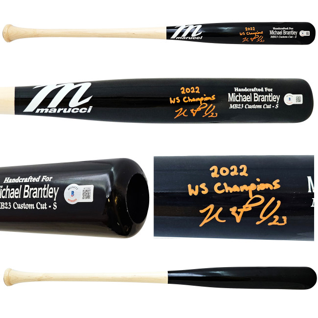 Michael Brantley Autographed Black Marucci Player Model Bat Houston Astros "2022 WS Champions" Beckett BAS Witness Stock #220444