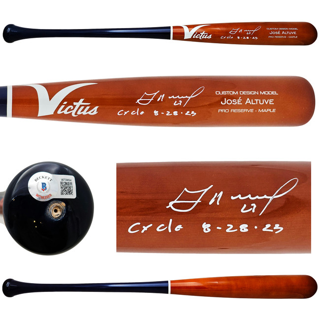 Jose Altuve Autographed Brown Victus Player Model Bat Houston Astros "Cycle 8-28-23" Beckett BAS Witness Stock #220559
