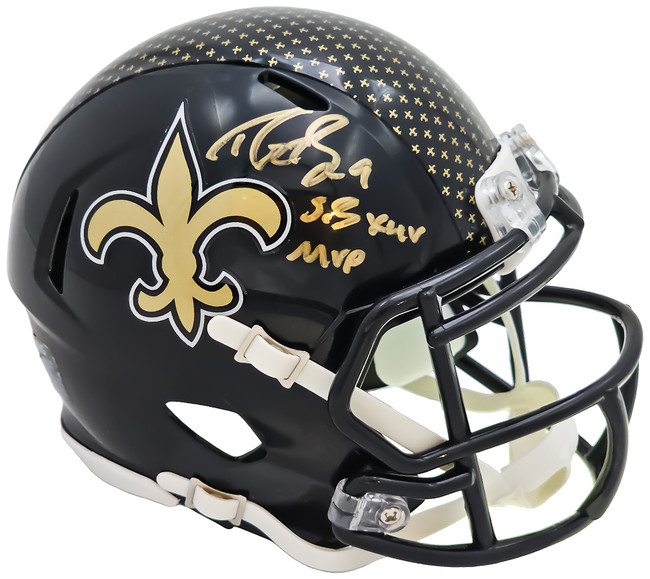 Drew Brees Autographed New Orleans Saints 2022 Alternate Black Speed Mini Helmet "SB XLIV MVP" Beckett BAS Witness Stock #220586