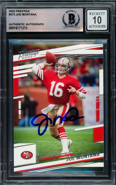 Joe Montana Autographed 2022 Panini Prestige Card #272 San Francisco 49ers Auto Grade Gem Mint 10 Beckett BAS Stock #220777