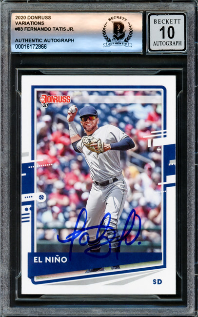 Fernando Tatis Jr. Autographed 2020 Donruss Variations El Nino Card #83 San Diego Padres Auto Grade Gem Mint 10 Beckett BAS Stock #220807