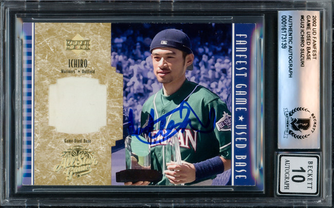 Ichiro Suzuki Autographed 2002 Upper Deck Fanfest Game Used Base Card #GU2 Seattle Mariners Auto Grade Gem Mint 10 Beckett BAS Stock #220803