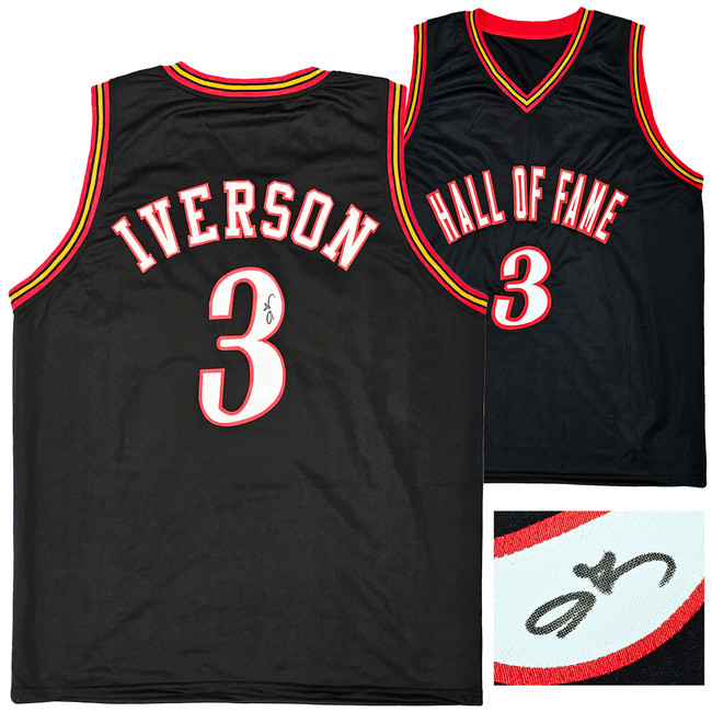 Philadelphia 76ers Allen Iverson Autographed Black Jersey Beckett BAS Witness Stock #220682