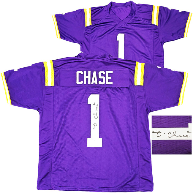 LSU Tigers Ja'Marr Chase Autographed Purple Jersey Beckett BAS Witness Stock #220609