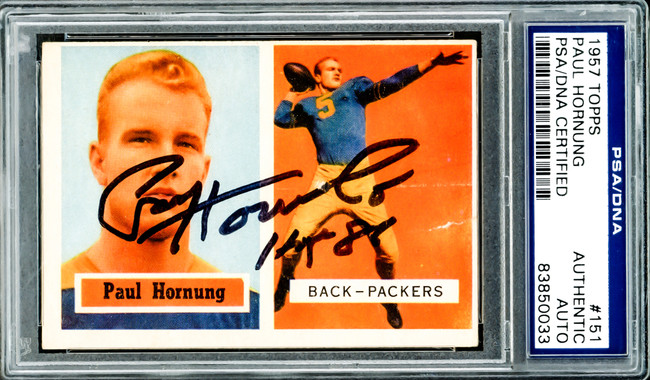 Paul Hornung Autographed 1957 Topps Rookie Card #151 Green Bay Packers PSA/DNA #83850033