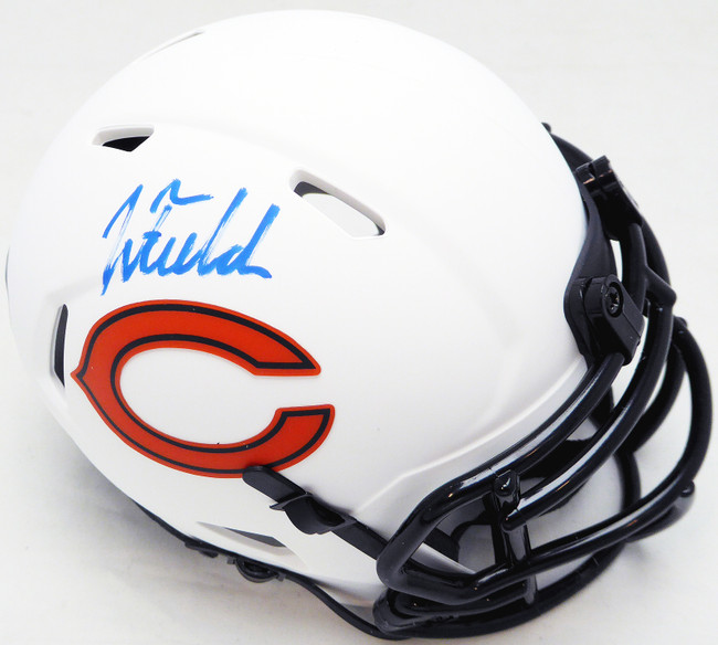 Justin Fields Autographed Chicago Bears Lunar Eclipse White Speed Mini Helmet Beckett BAS QR #BK69249