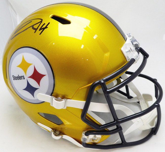 George Pickens Autographed Pittsburgh Steelers Flash Gold Full Size Replica Speed Helmet (Smudged) Beckett BAS QR #BJ56655