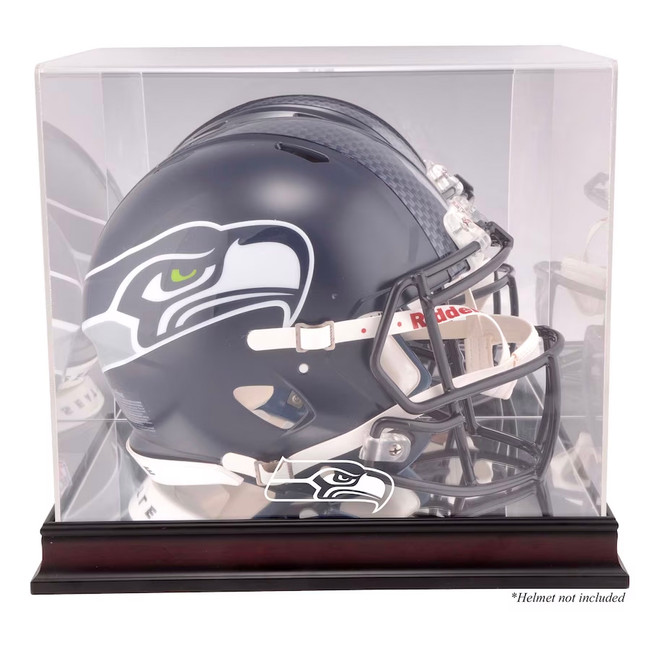 Fanatics Seattle Seahawks Mahogany Base Display Case For Full Size Helmets With Team Logo & Mirror Stock #220700