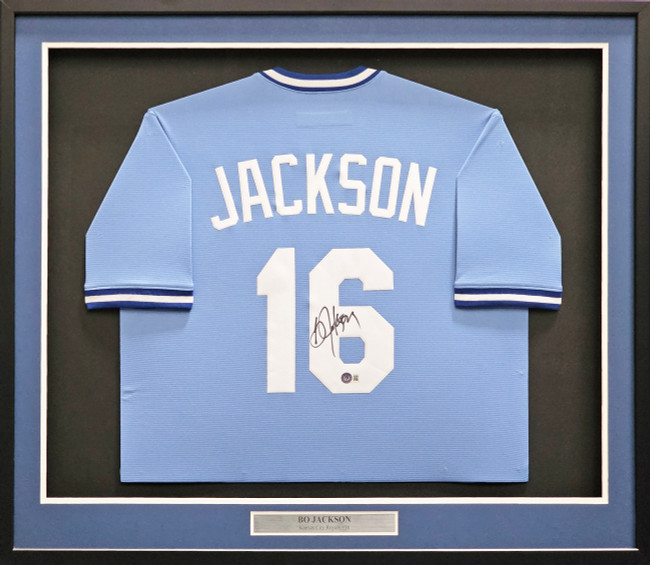 Kansas City Royals Bo Jackson Autographed Framed Light Blue Nike Cooperstown Collection Jersey Beckett BAS Witness Stock #220548