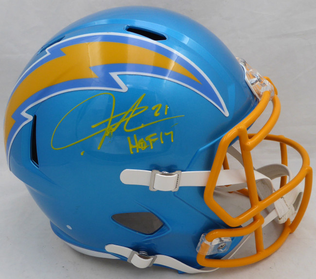 LaDainian Tomlinson Autographed Blue Flash Full Size Speed Replica Helmet San Diego Chargers "HOF 17" (Smudged) Beckett BAS QR #BH038589