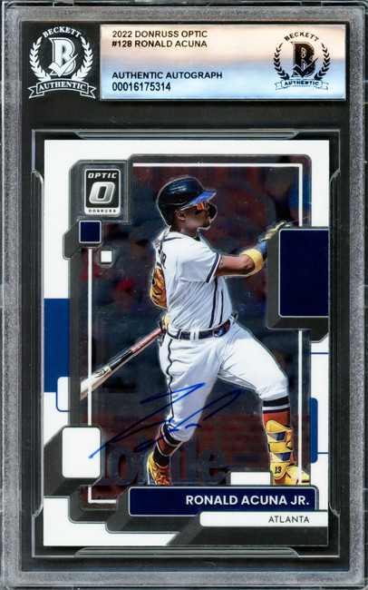 Ronald Acuna Jr. Autographed 2022 Donruss Optic Card #128 Atlanta Braves Beckett BAS Stock #221171