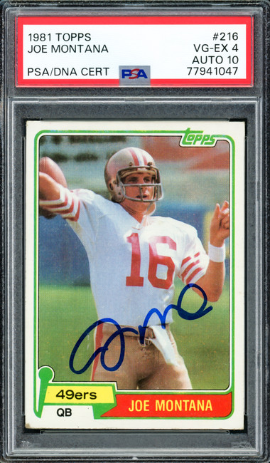 Joe Montana Autographed 1981 Topps Rookie Card #216 San Francisco 49ers PSA 4 Auto Grade Gem Mint 10 PSA/DNA #77941047