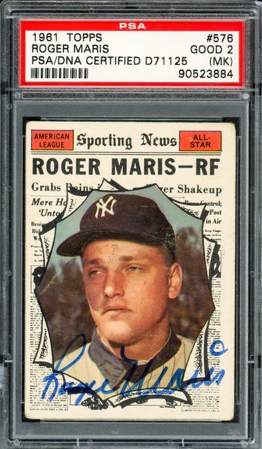 Roger Maris Autographed 1961 Topps Card #576 New York Yankees PSA/DNA #90523884
