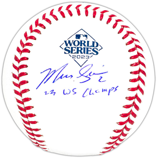 Marcus Semien Autographed Official 2023 World Series Logo MLB Baseball Texas Rangers "23 WS Champs" Beckett BAS Witness Stock #221325
